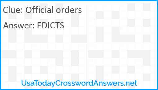 Official orders Answer