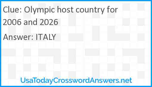 Olympic host country for 2006 and 2026 Answer