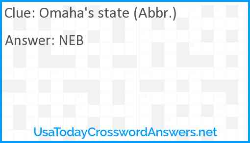 Omaha's state (Abbr.) Answer