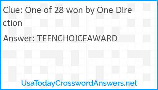 One of 28 won by One Direction Answer