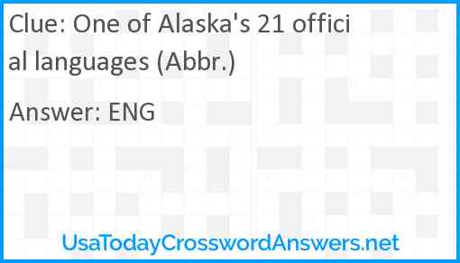One of Alaska's 21 official languages (Abbr.) Answer