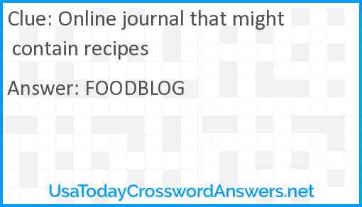 Online journal that might contain recipes Answer