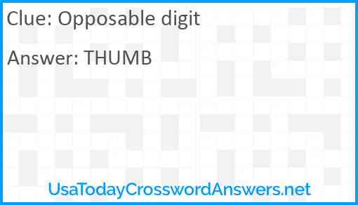 Opposable digit Answer