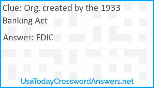 Org. created by the 1933 Banking Act Answer