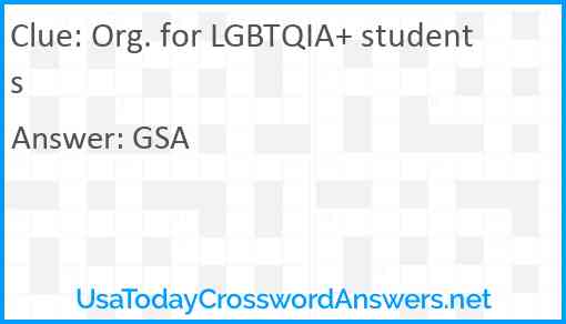 Org. for LGBTQIA+ students Answer