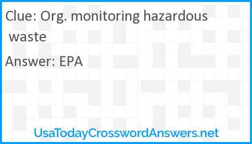Org. monitoring hazardous waste Answer