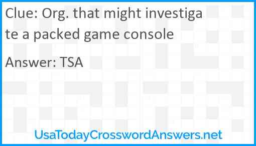 Org. that might investigate a packed game console Answer