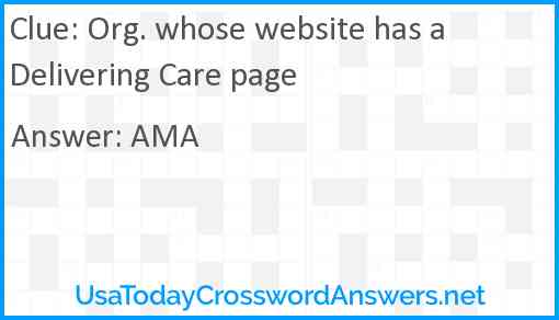 Org. whose website has a Delivering Care page Answer