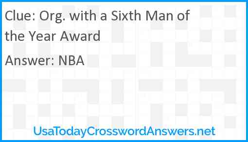 Org. with a Sixth Man of the Year Award Answer