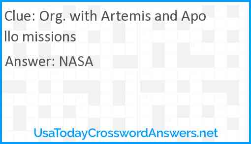 Org. with Artemis and Apollo missions Answer