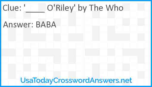 '____ O'Riley' by The Who Answer