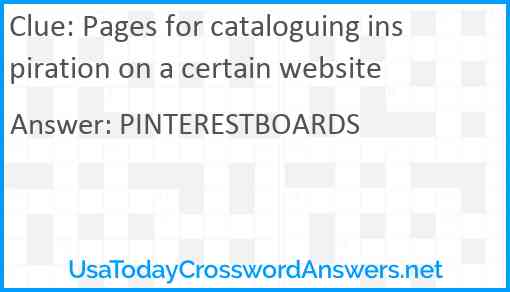 Pages for cataloguing inspiration on a certain website Answer