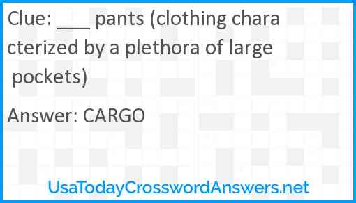 ___ pants (clothing characterized by a plethora of large pockets) Answer