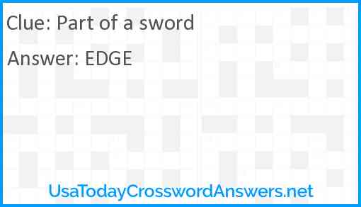 Part of a sword crossword clue UsaTodayCrosswordAnswers net