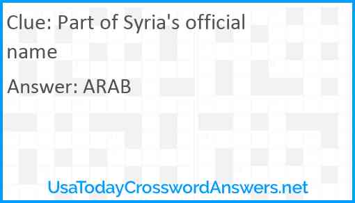 Part of Syria's official name Answer