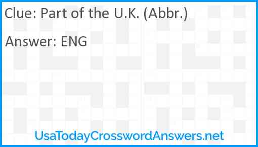 Part of the U.K. (Abbr.) Answer