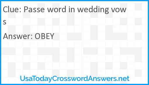 Passe word in wedding vows Answer