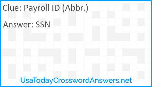 Payroll ID (Abbr.) Answer