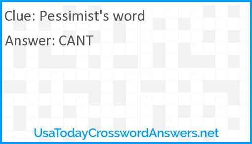 Pessimist's word Answer