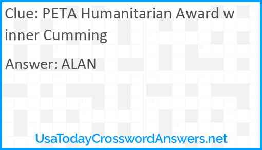 PETA Humanitarian Award winner Cumming Answer