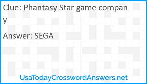 Phantasy Star game company Answer