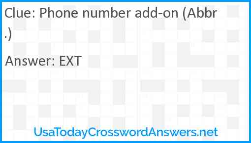Phone number add-on (Abbr.) Answer
