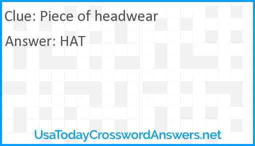 Piece of headwear Answer