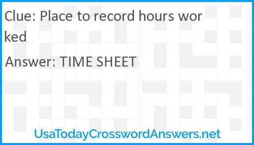 Place to record hours worked Answer