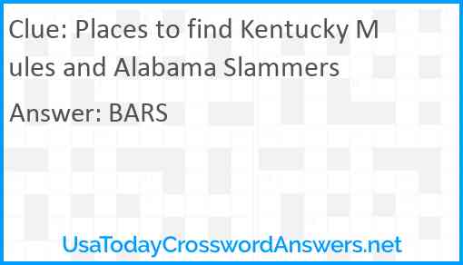 Places to find Kentucky Mules and Alabama Slammers Answer