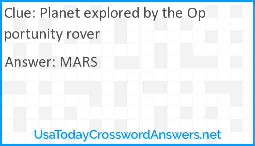 Planet explored by the Opportunity rover Answer