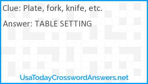Plate, fork, knife, etc. Answer