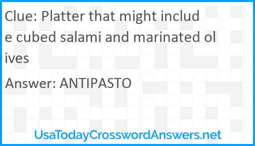 Platter that might include cubed salami and marinated olives Answer