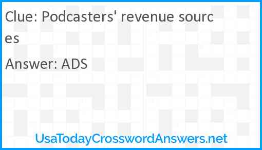Podcasters #39 revenue sources crossword clue UsaTodayCrosswordAnswers net