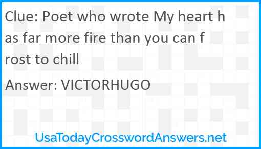 Poet who wrote My heart has far more fire than you can frost to chill Answer