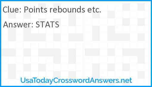 Points rebounds etc. Answer