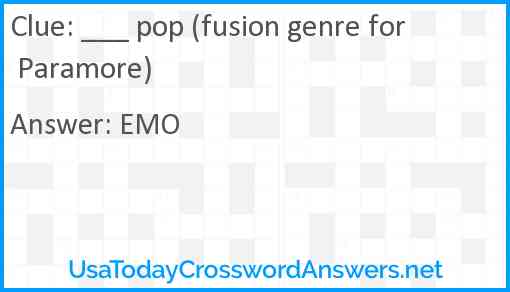 ___ pop (fusion genre for Paramore) Answer