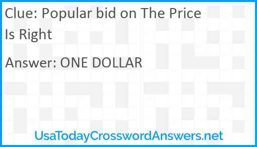 Popular bid on The Price Is Right Answer