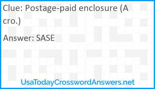 Postage-paid enclosure (Acro.) Answer