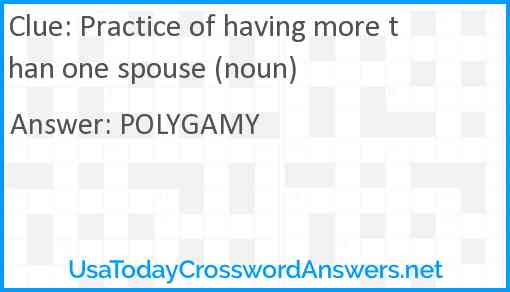 Practice of having more than one spouse (noun) Answer