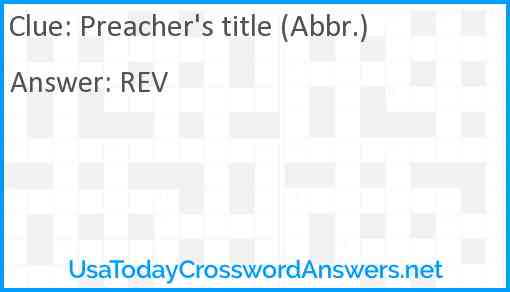 Preacher's title (Abbr.) Answer