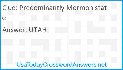 Predominantly Mormon state Answer