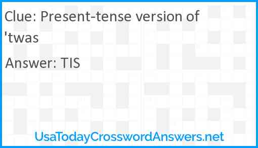 Present-tense version of 'twas Answer