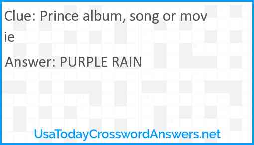Prince album, song or movie Answer