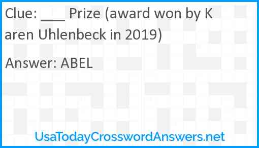 ___ Prize (award won by Karen Uhlenbeck in 2019) Answer