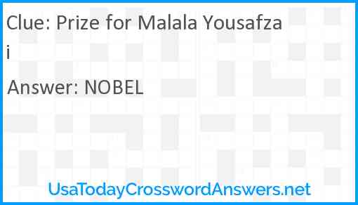 Prize for Malala Yousafzai Answer