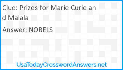 Prizes for Marie Curie and Malala Answer
