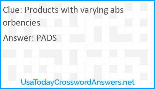 Products with varying absorbencies Answer