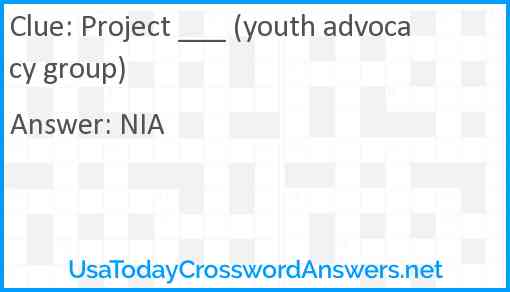 Project ___ (youth advocacy group) Answer
