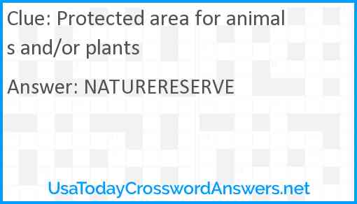 Protected area for animals and/or plants Answer