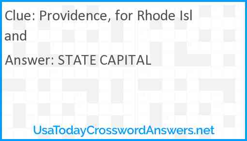 Providence, for Rhode Island Answer